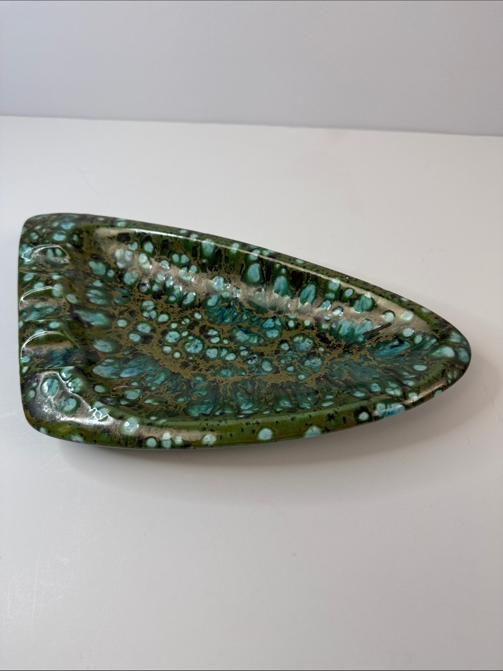 Vintage Ceramic ashtray Handcrafted Green Glazed